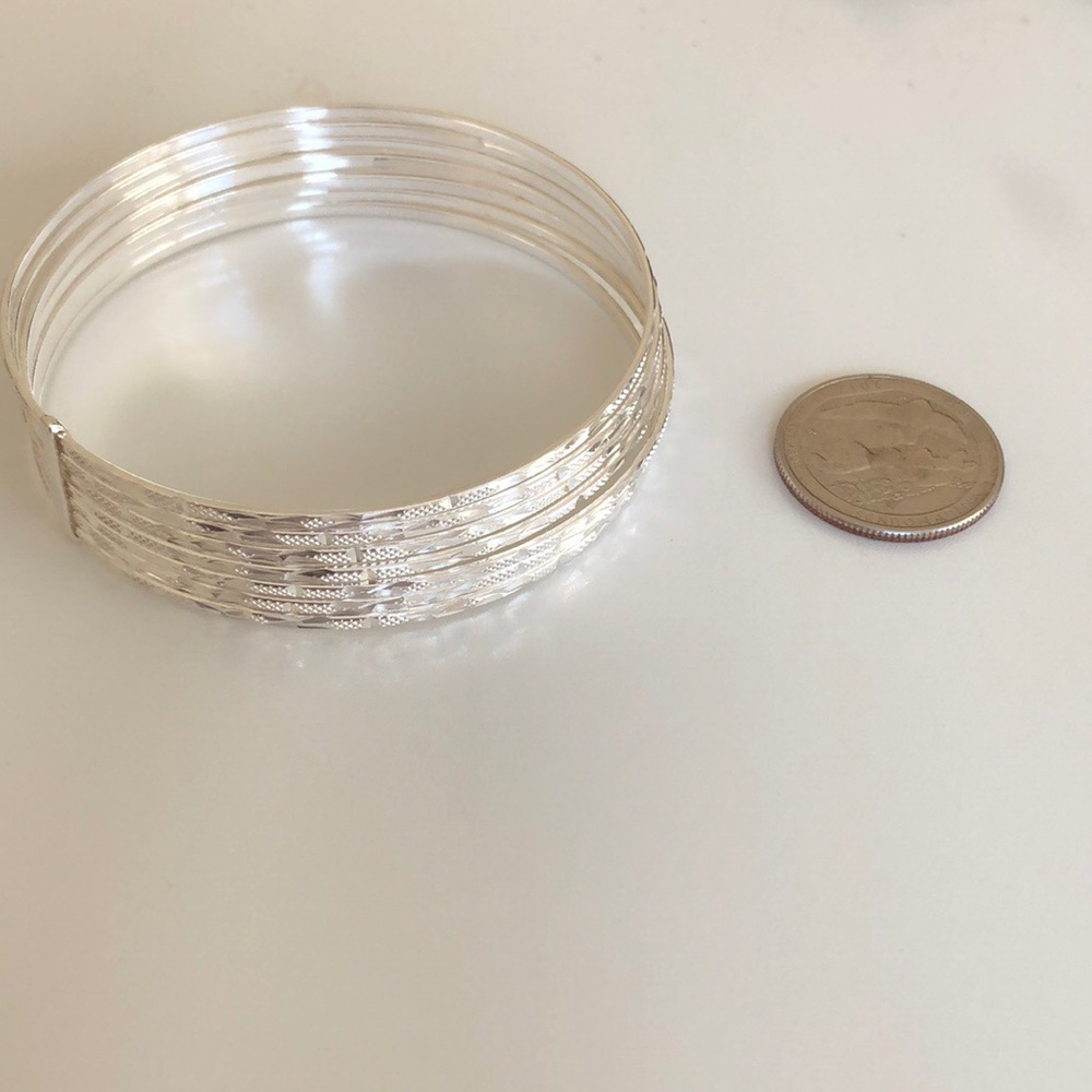 Sterling Silver 925 Diamond Cut Semanario Bangle - Picture 4 of 8